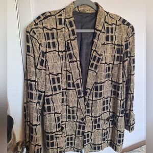 Vintage 80s Size Large Black & Beige Geometric Blazer